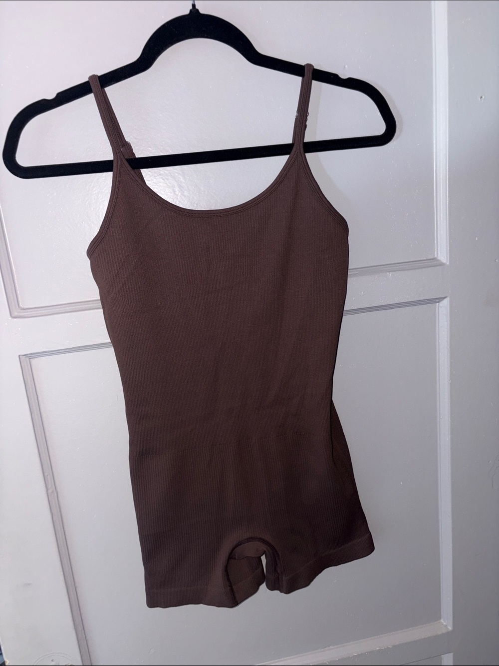 Ribbed Brown Tank Romper with Adjustable Straps